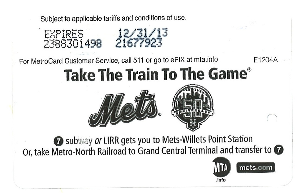 METS Subway Series NYC MetroCard, Expired-Mint condition