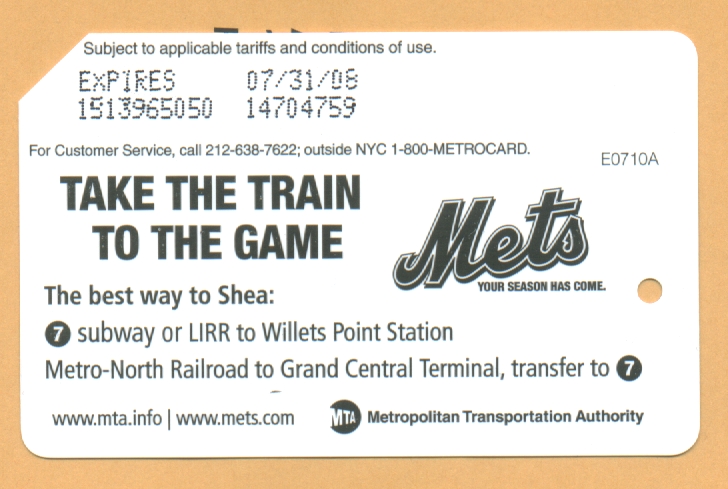 METS Subway Series NYC MetroCard, Expired-Mint condition